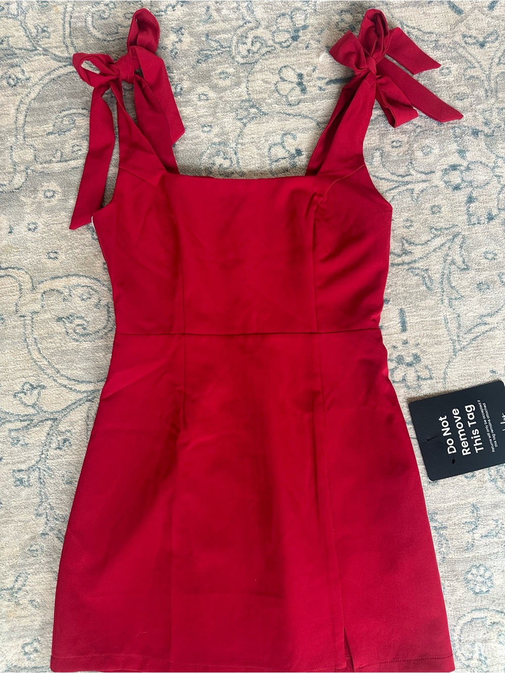 NWT Lulus Red Satin Mini Dress Small Bow Tie Straps Christmas Holiday Party - Picture 3 of 7